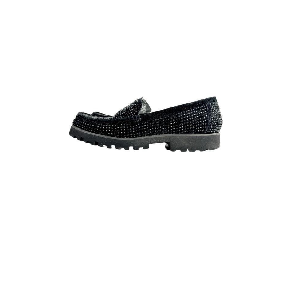 Donald J Pliner Rhinestone Suede Lug Sole Black Loafers Size 8.5M